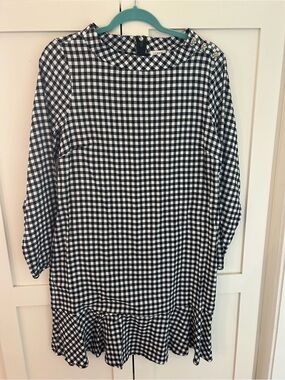 J. Crew Black and White Gingham Dress with Embellished Shoulder